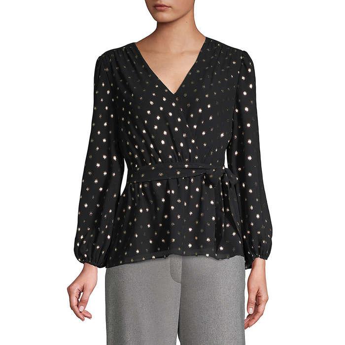 IMNYC Isaac Mizrahi Polka Dot Long-Sleeve Top