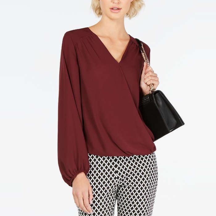 INC International Concepts Dot-Print Surplice Top