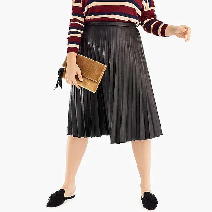 J.Crew Faux-Leather Pleated Midi Skirt