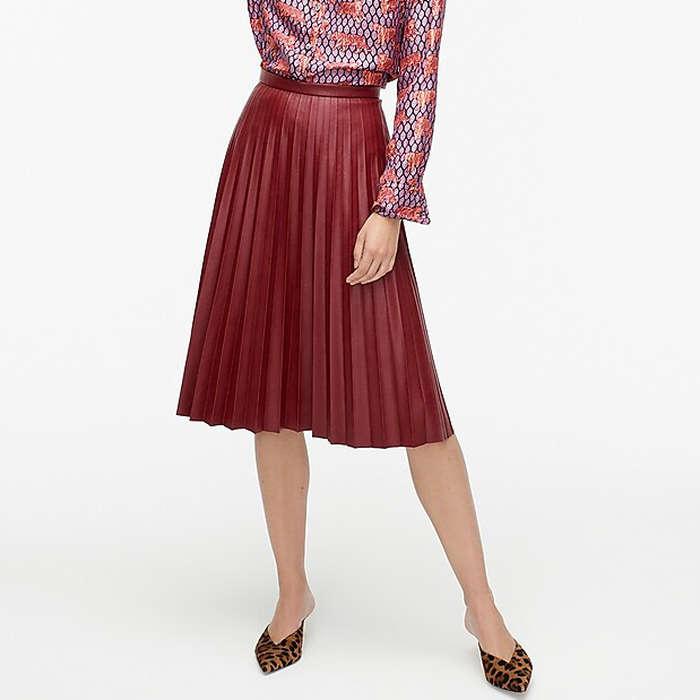 J.Crew Faux-Leather Pleated Midi Skirt