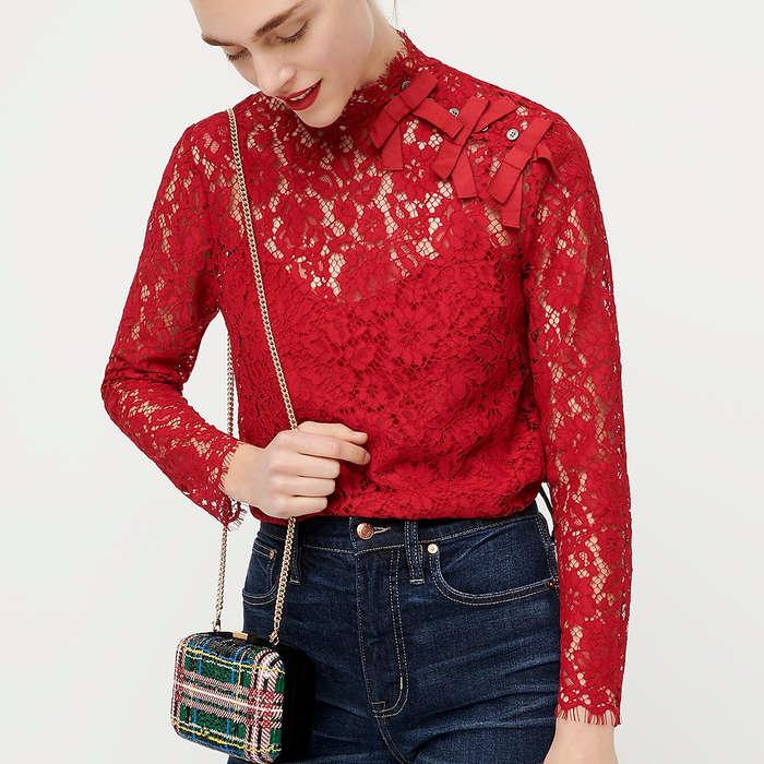 J.Crew Mockneck Top in Floral Lace