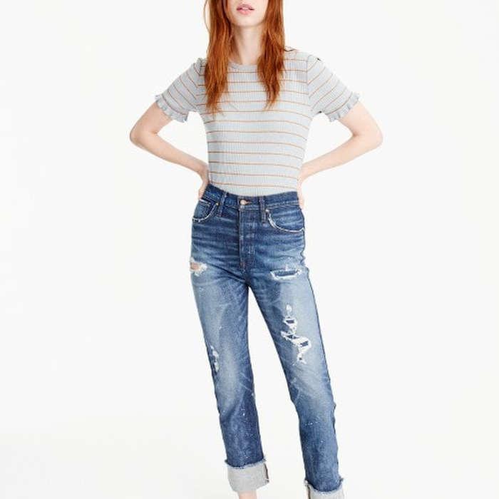 J.Crew Ribbed Stripe Tee with Ruffle Sleeves