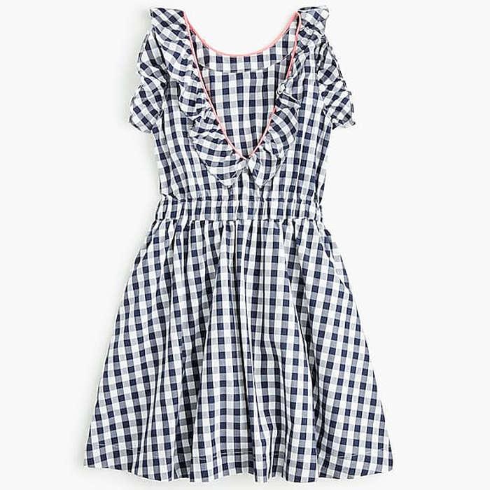 J.Crew Ruffle Dress In Navy Poplin Gingham