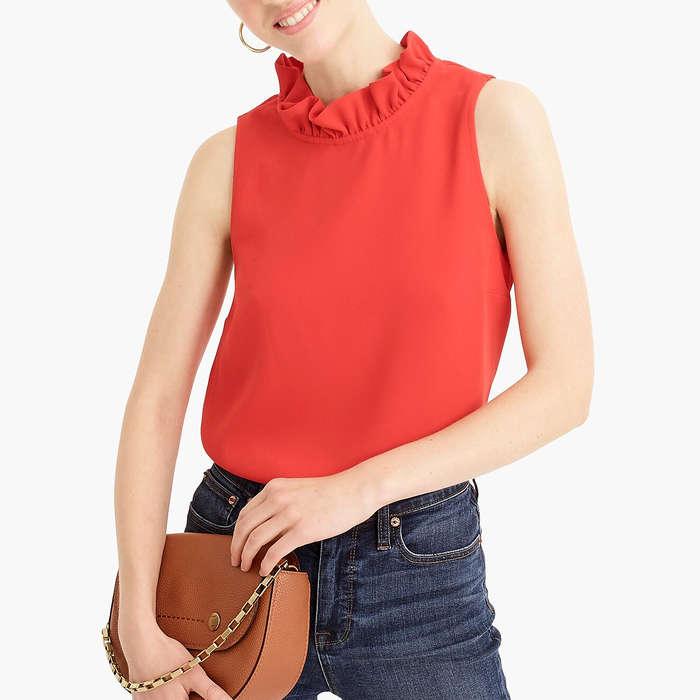 J.Crew Ruffle-Neck Top In 365 Crepe