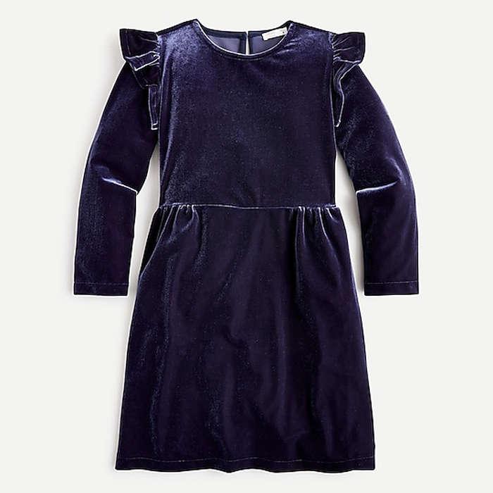 J.Crew Ruffle-Shoulder Dress In Velvet