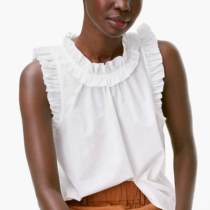 J.Crew Ruffle-Trim Cotton Poplin Top