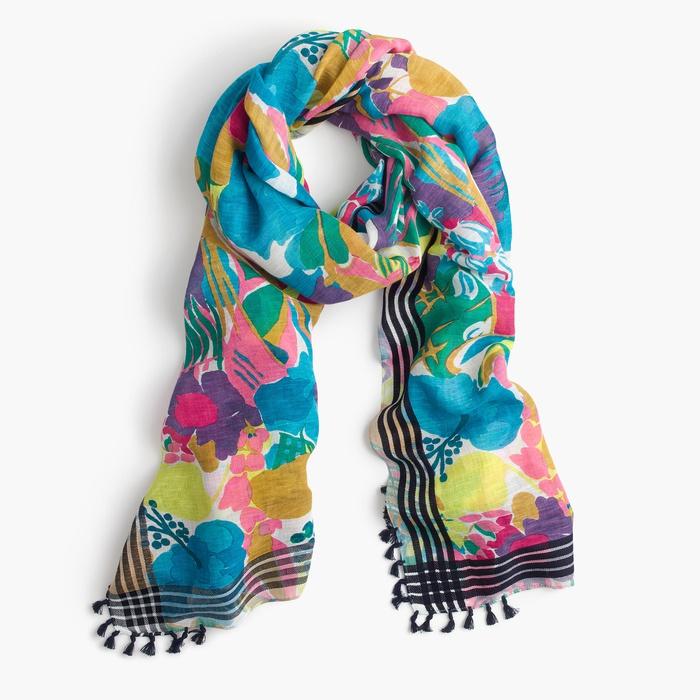 J.Crew Seaside Floral Scarf With Tassels