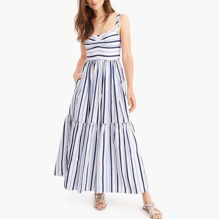 J.Crew Shirting Stripe Tiered Maxi Dress