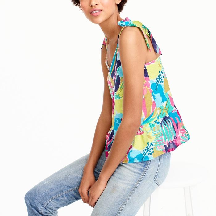 J.Crew Tie-Shoulder Peplum Top in Seaside Floral