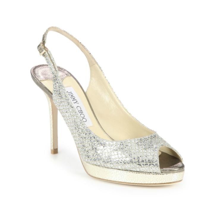 Jimmy Choo Nova Glitter-Covered Leather Peep-Toe Pumps