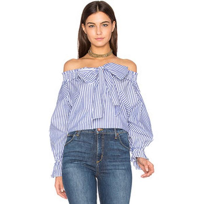 J.O.A. Stripe Off Shoulder Blouse