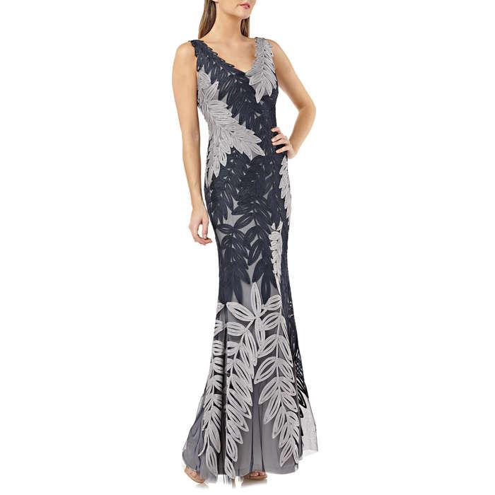 JS Collections Leaf Soutache Trumpet Gown