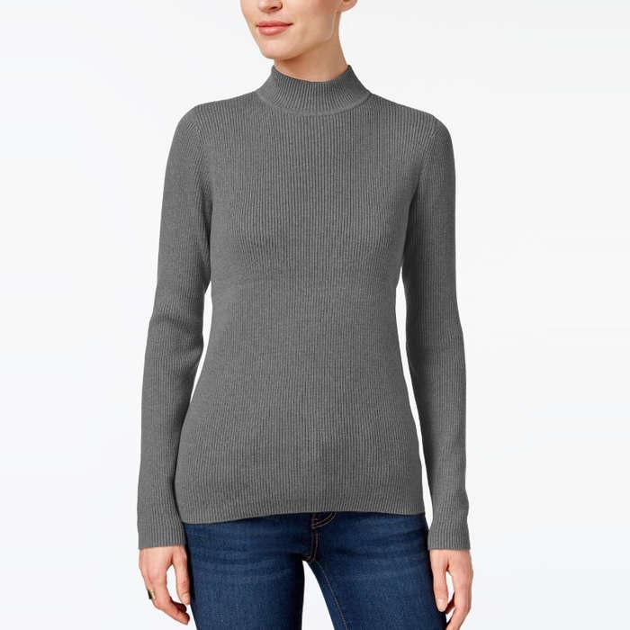 Karen Scott Cotton Ribbed Turtleneck Top