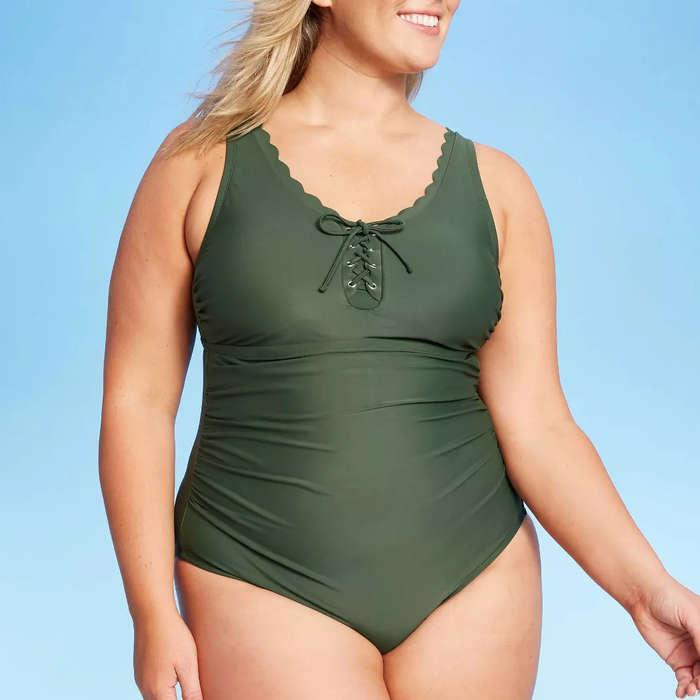 Kona Sol Grommet Scallop Classic One Piece Swimsuit