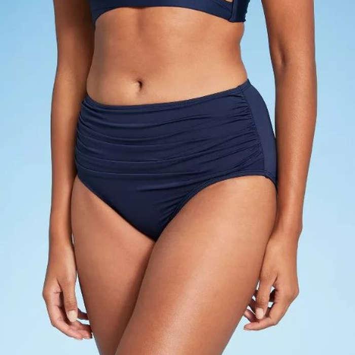 Kona Sol Shirred High Coverage High Waist Bikini Bottom