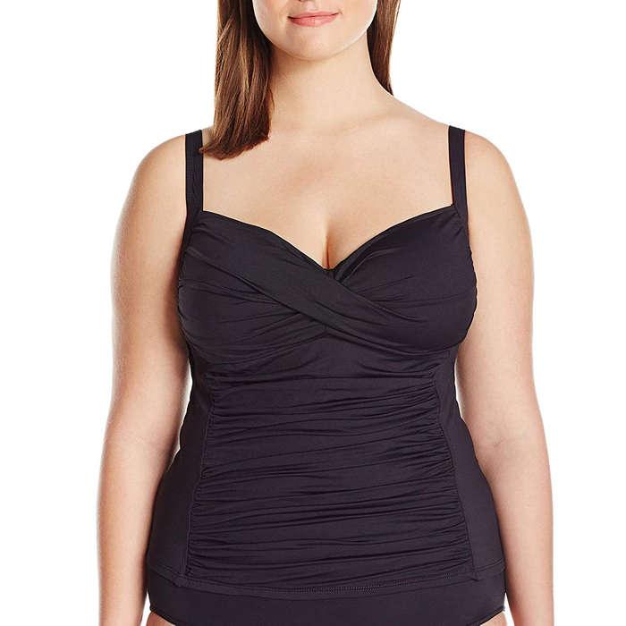 La Blanca Plus Size Twist-Front Ruched Tankini Top