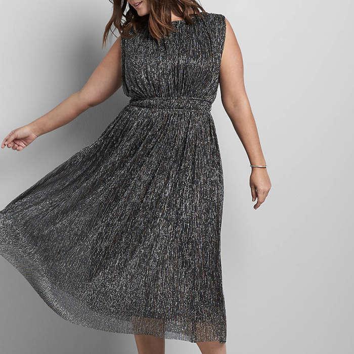 Lane Bryant Belted Metallic Fit & Flare Dress