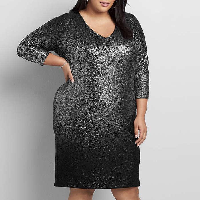 Lane Bryant Metallic Foil 3/4-Sleeve Sheath Dress