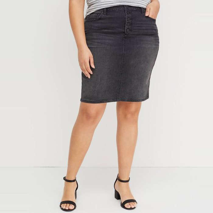 Lane Bryant Washed Black Denim Skirt