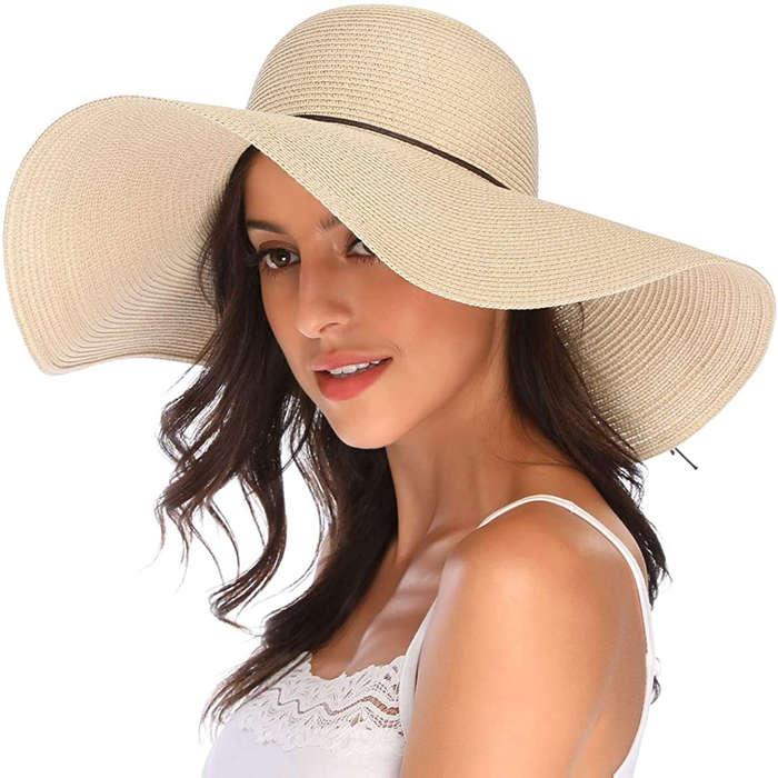 Lanzom Wide Brim Straw Hat