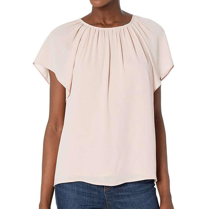 Lark & Ro Georgette Flutter Short Sleeve Crewneck Top