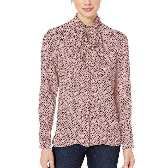 Lark & Ro Long Sleeve Tie Neck Blouse