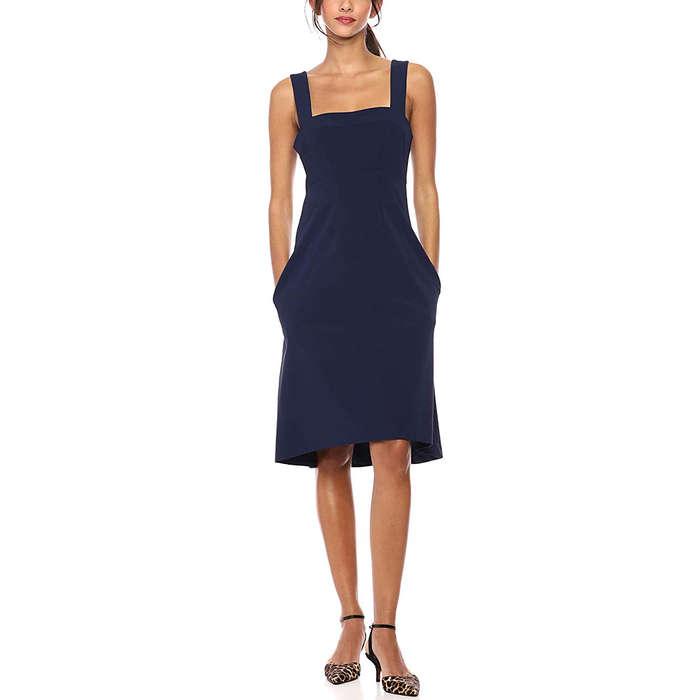 Lark & Ro Sleeveless Square neck A-Line Dress with Pockets