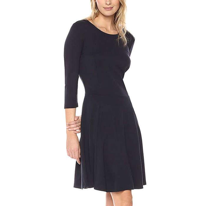 Lark & Ro Three Quarter Sleeve Knit Fit And Flare Dress