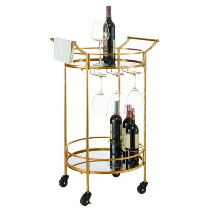 Linon Round Gold Metal Bar Cart