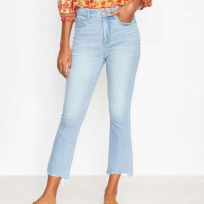 Loft Chewed Hem High Rise Kick Crop Jeans