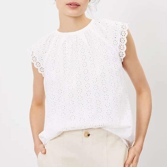 Loft Eyelet Ruffle Sleeve Shell