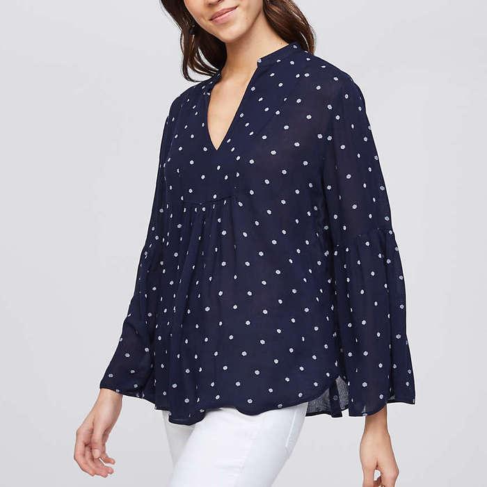 Loft Geo Dot Split Neck Swing Top