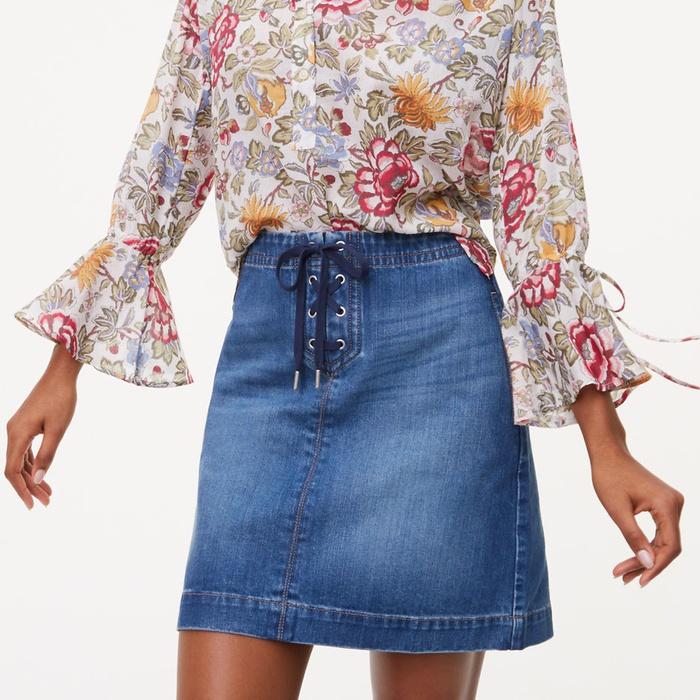 Loft Lace Up Denim Skirt