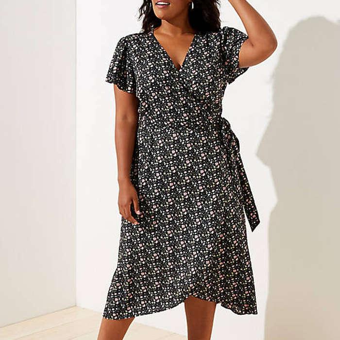 Loft Plus Vine Flutter Midi Wrap Dress