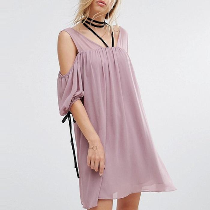 Lost Ink Cold Shoulder Dress with Choker