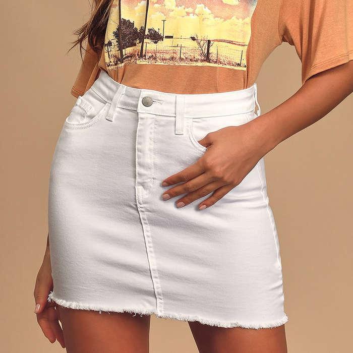 Lulu's Pop And Lock White Denim Mini Skirt In White