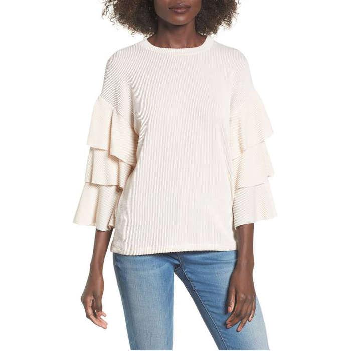 Lush Ribbed Ruffle Sleeve Top