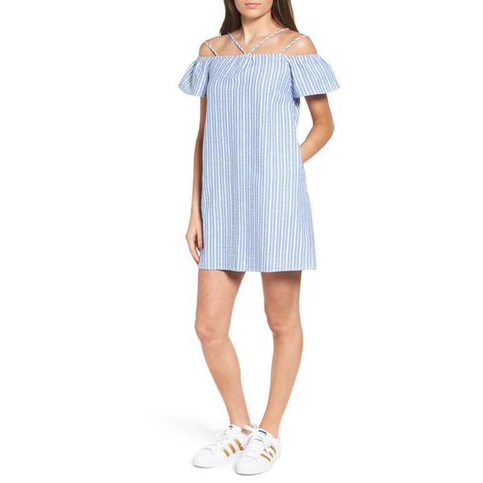 Lush Stripe Off the Shoulder Dress