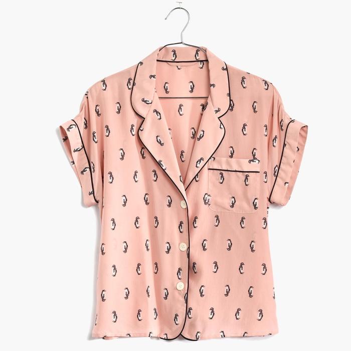 Madewell Silk Bedtime Top in Penguin Play