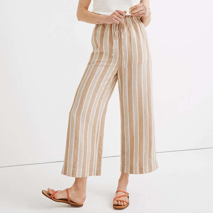 Madewell Smocked Huston Pull-On Crop Pants In Stripe