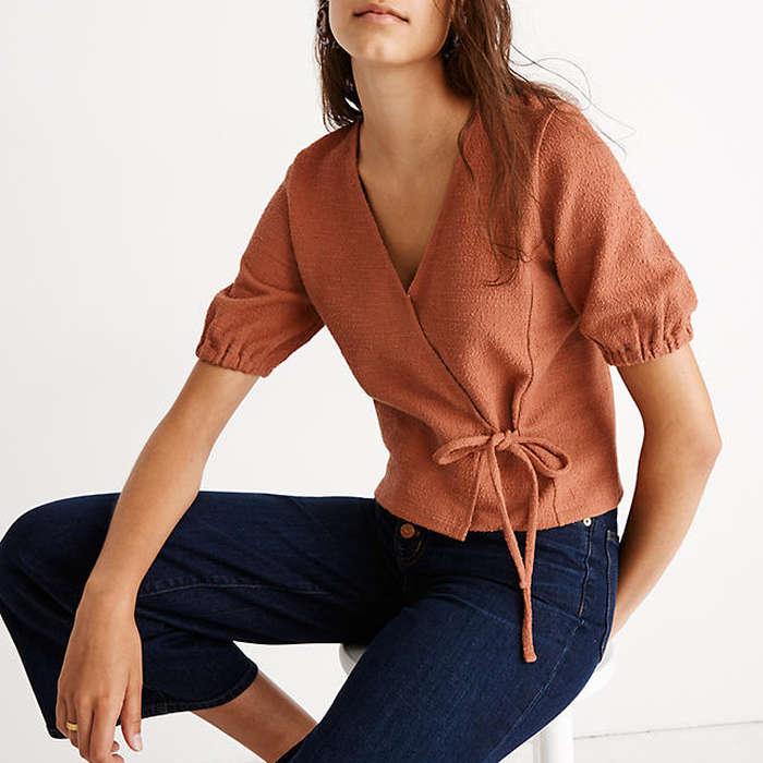 Madewell Texture & Thread Puff-Sleeve Wrap Top