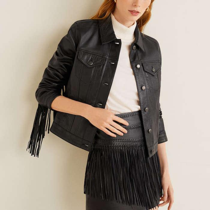 Mango 100% Leather Fringes Jacket