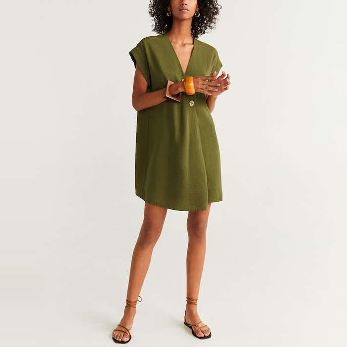 Mango Buttoned Textured Dress