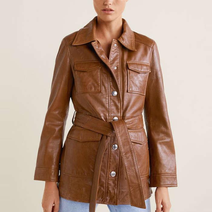 Mango Pockets Leather Jacket