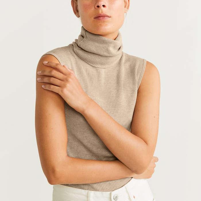 Mango Turtleneck Ribbed Top