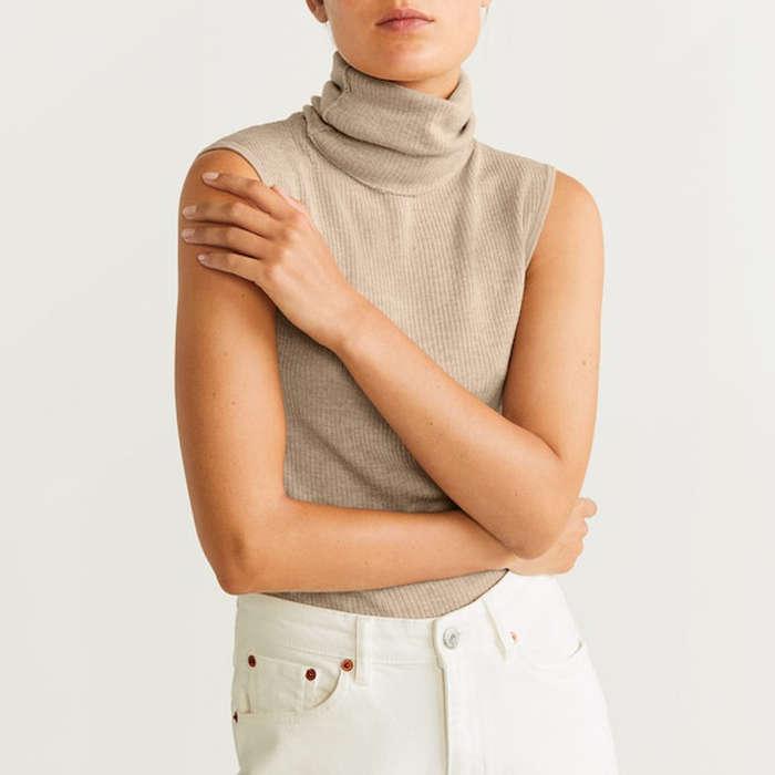 Mango Turtleneck Ribbed Top