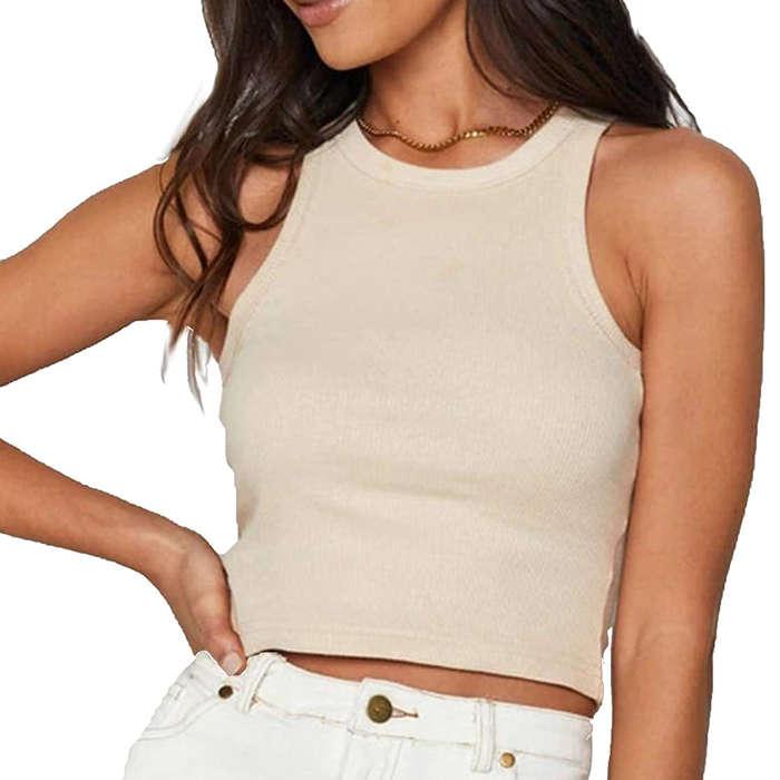 Meladyan Racerback Rib Knit Crop Tank