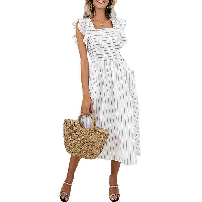 Miessial Striped Linen Midi Dress