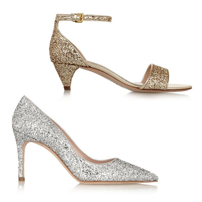 Miu Miu Glitter-Finished Leather Sandals and Glitter-Finished Leather Pumps