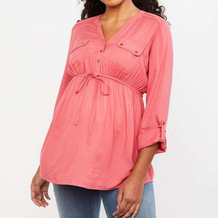 Motherhood Maternity Convertible Sleeve Tie Front Maternity Top